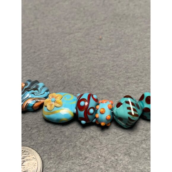 Handmade Blue & Teal Lampwork Glass Beads Assorted Set of 10 - Picture 4 of 7
